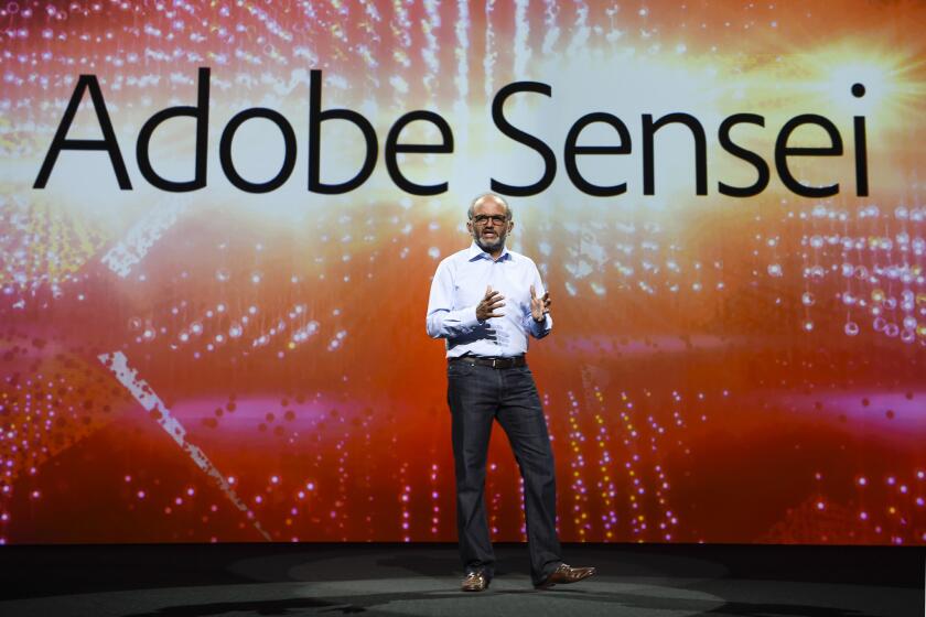 Adobe CEO and President Shantanu Narayen announces Adobe Sensei at the San Diego Convention Center in November during the company's annual MAX conference.