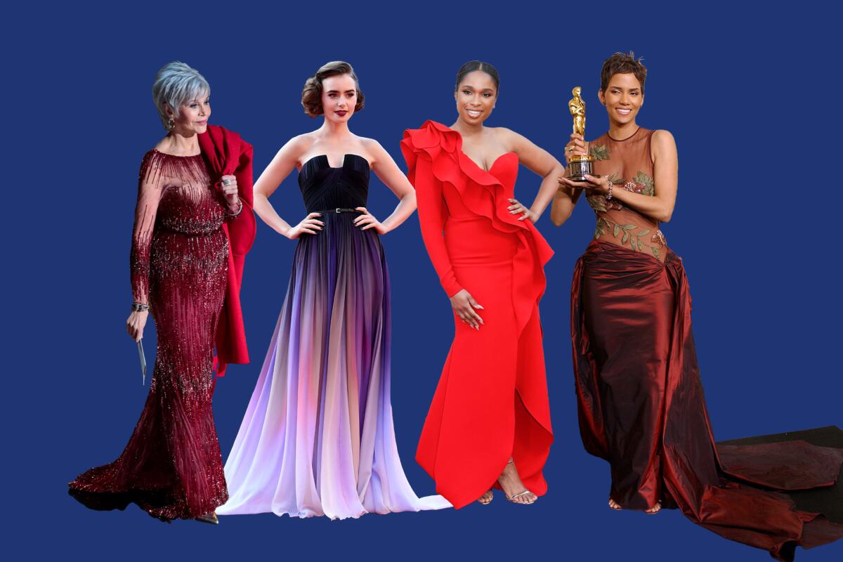 Jane Fonda Lily Collins Halle Berry Jennifer Hudson in Elie Saab