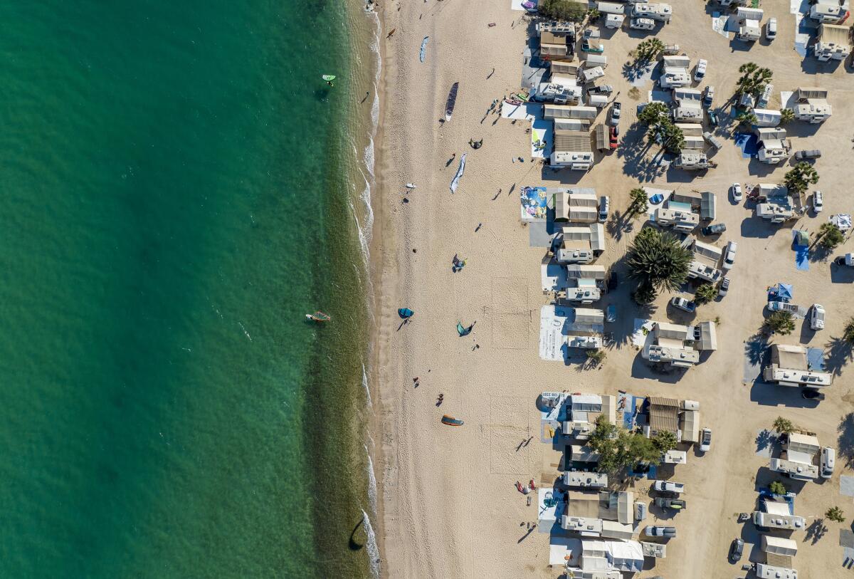 Camps on a beach shoreline 