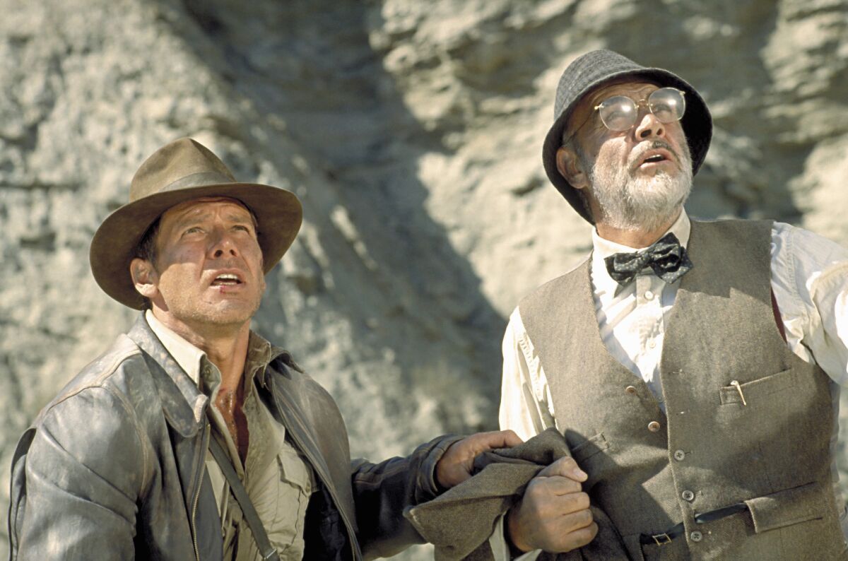 Sean Connery as Professor Henry Jones, father of Indiana Jones, played by Harrison Ford.