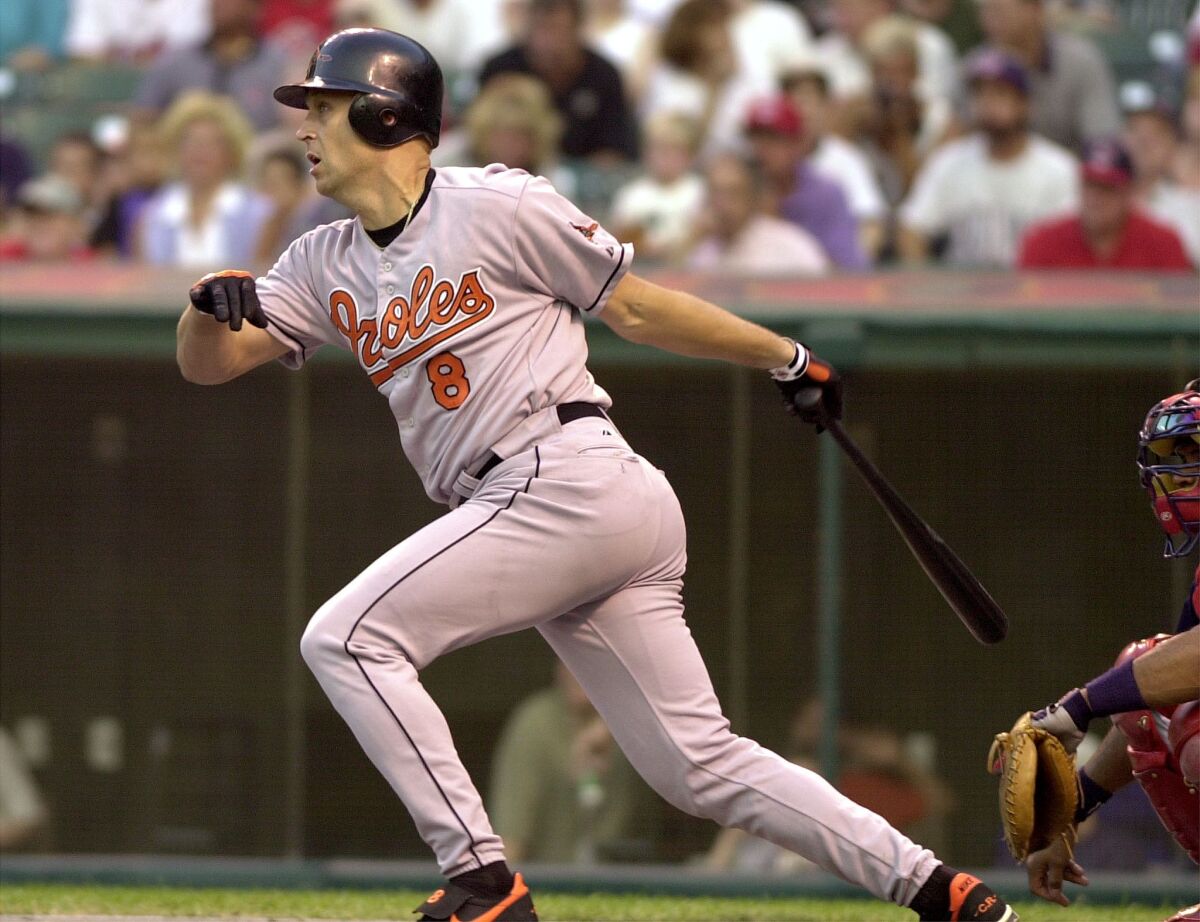 Cal Ripken Jr. watches an RBI single in 2000 with the Orioles.