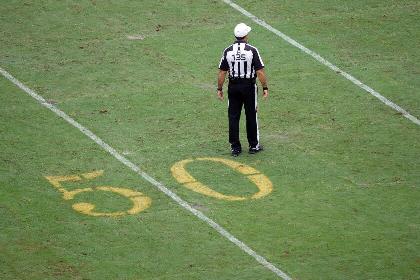 An official stands on the field during the first half of a game between the Houston Texans and the Kansas City Chiefs at NRG Stadium on Sept. 13.