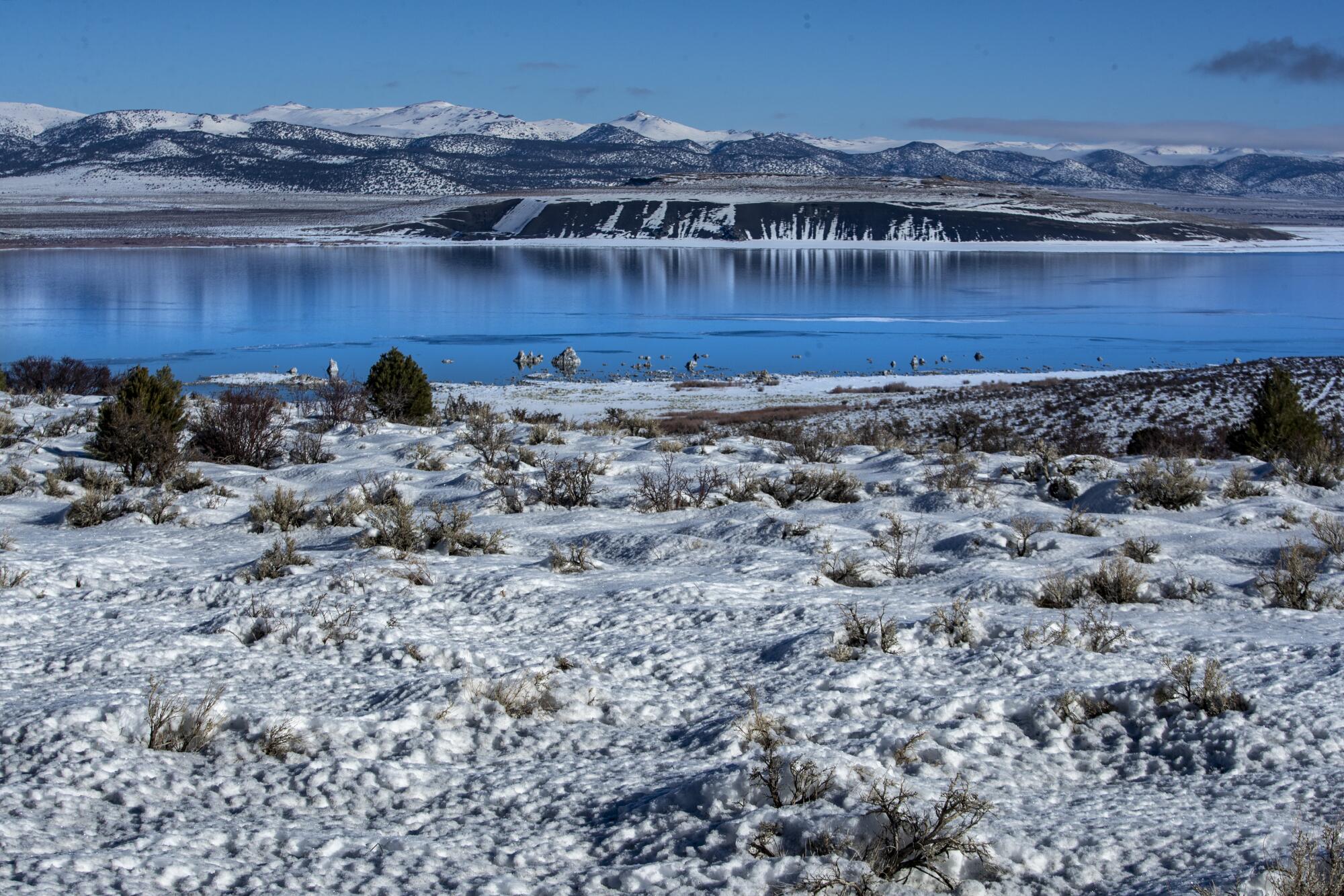 View of Black Point on the north shore of Mono Lake. The north shore was a site of Native American massacres in the 1800s.