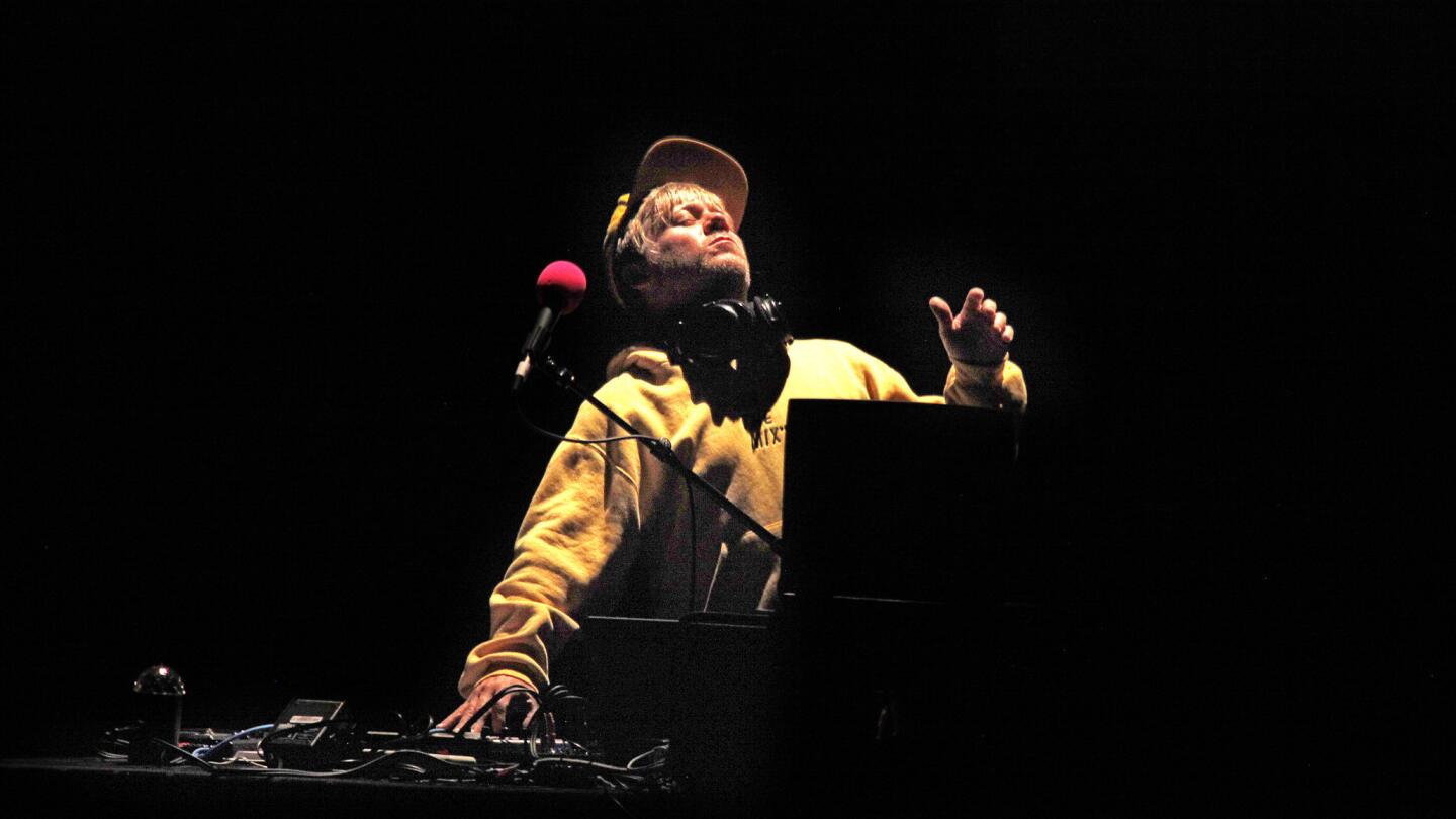 Doug Lussenhop, a.k.a. DJ Douggpound, serves as the opening act at the Tim & Eric Tour show at the Ace Hotel in Los Angeles on Friday night.