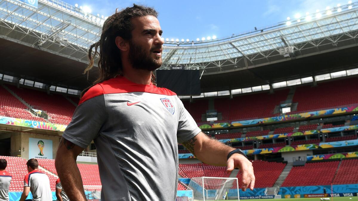 U.S. midfielder Kyle Beckerman warms up during a training session at Pernambuco Arena in Recife, Brazil on Wednesday. U.S. Coach Juergen Klinsmann says he wants his team to be one of the surprises of the World Cup.