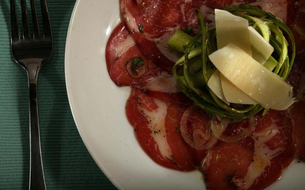 Shaved asparagus salad with coppa