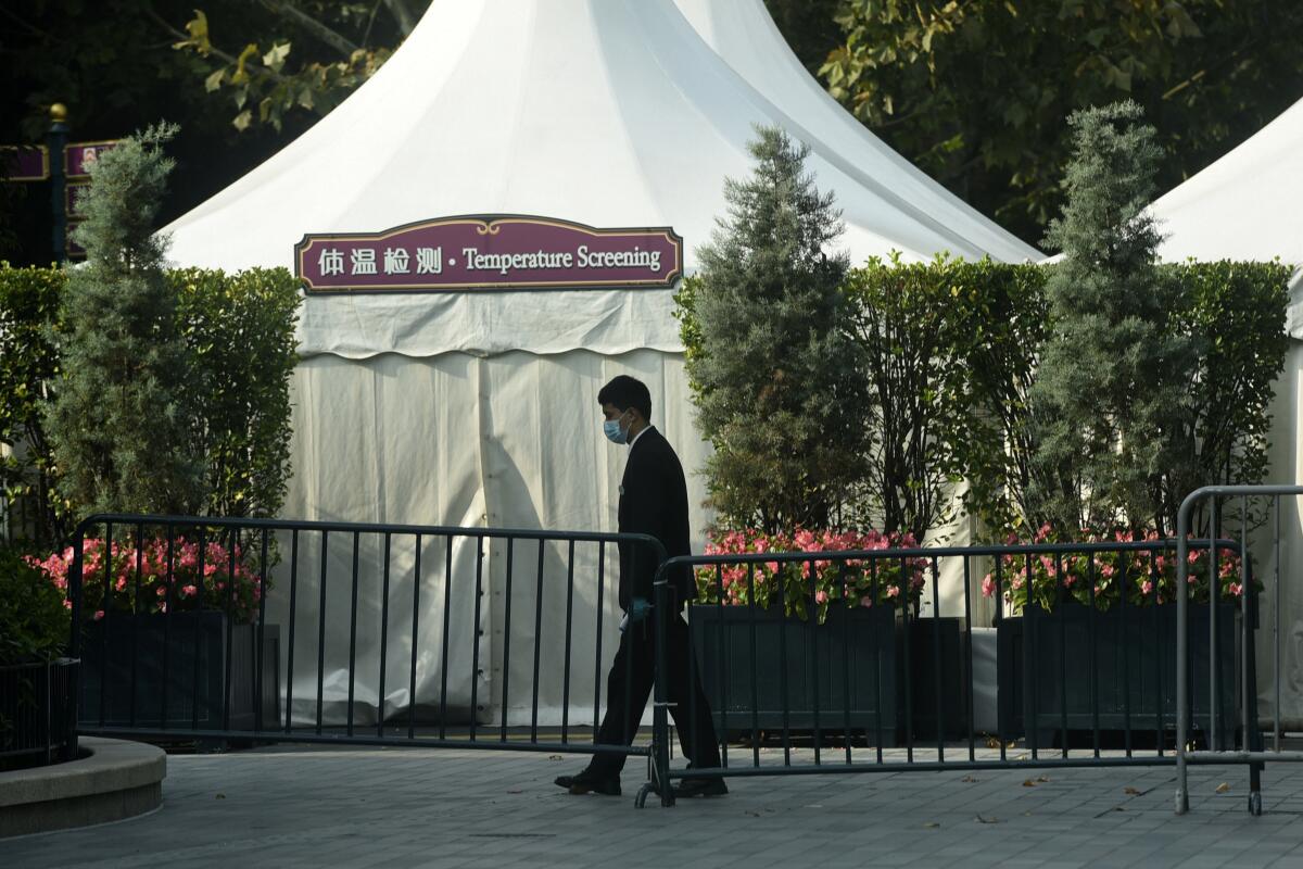 Temperature-screening booth at entrance to Shanghai Disney Resort