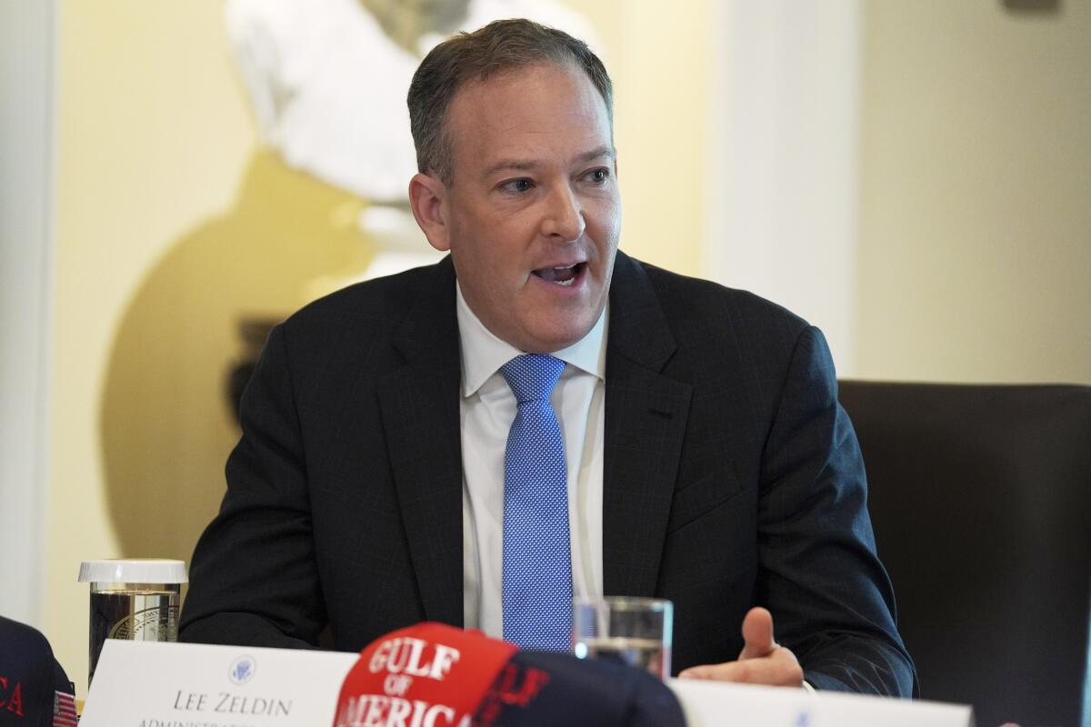 The EPA administrator, Lee Zeldin, speaks during a cabinet meeting at the White House last week.