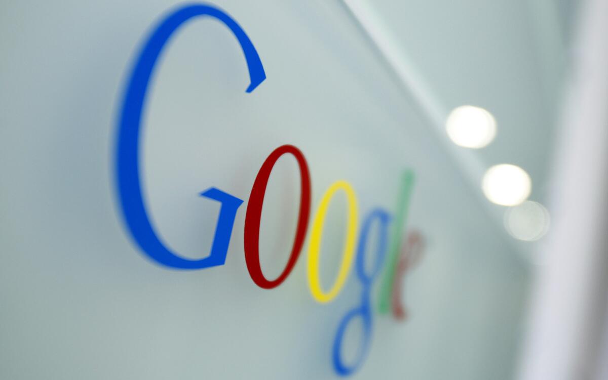 The Google logo is seen at the company's headquarters in Brussels.