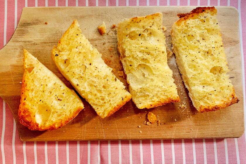 LOS ANGELES, CA.,(April 17, 2020) How to boil water --Garlic bread (Geneveive Ko/ Los Angeles Times)