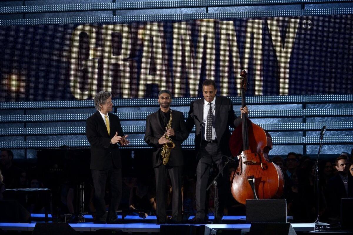 Chick Corea, Kenny Garrett and Stanley Clarke onstage at the 55th Annual GRAMMY Awards at Staples Center
