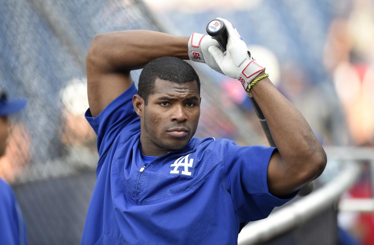 It doesn't look like Yasiel Puig will be in the Dodger lineup any time soon.
