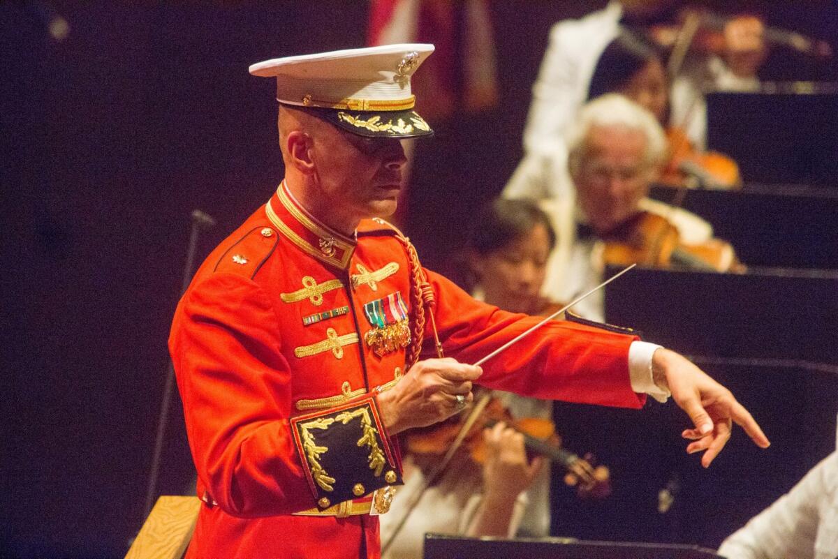 Conductor/director Brian Dix in uniform with the U.S. Marine Drum & Bugle Corps, before he retired at the end of 2015.