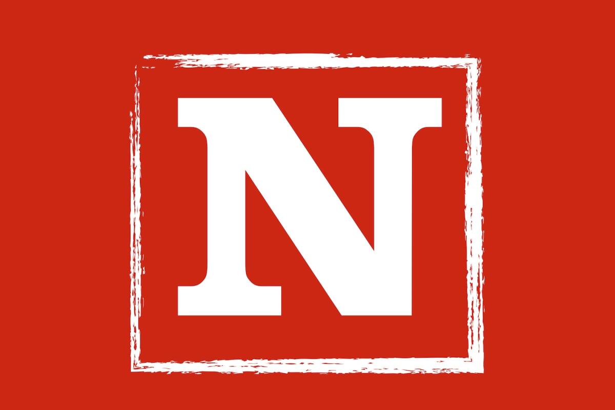 A graphic toy block 'N' against a red background.