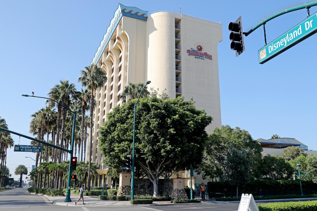 Disney's Paradise Pier Hotel along Disneyland Drive in Anaheim. The PCH Grill restaurant within it is permanently closed.