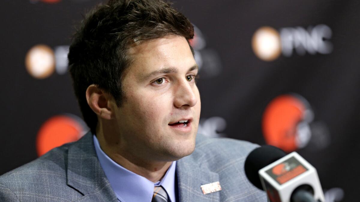 Former USC quarterback Cody Kessler is introduced to the media during a news conference in Cleveland on Saturday after he was drafted by the Brown in the third round.