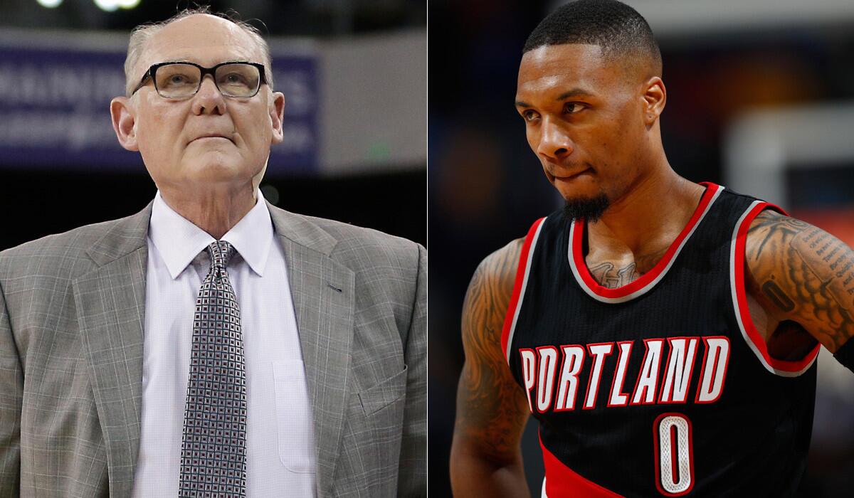 Former NBA coach George Karl, left, spoke critically of current star Damian Lillard during a recent interview with New York Magazine.