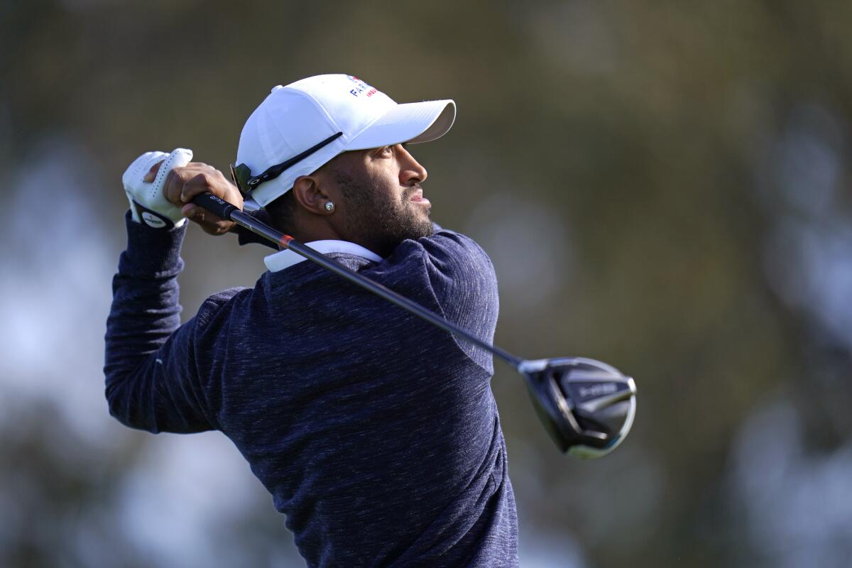 Willie Mack III tees off on the second hole during the Farmers Insurance Open in January.