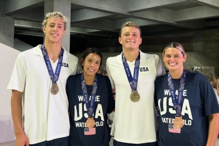 Newport Harbor High students Connor Ohl, Valery Verdugo, Gavin Appeldorn and Gabby Alexson.