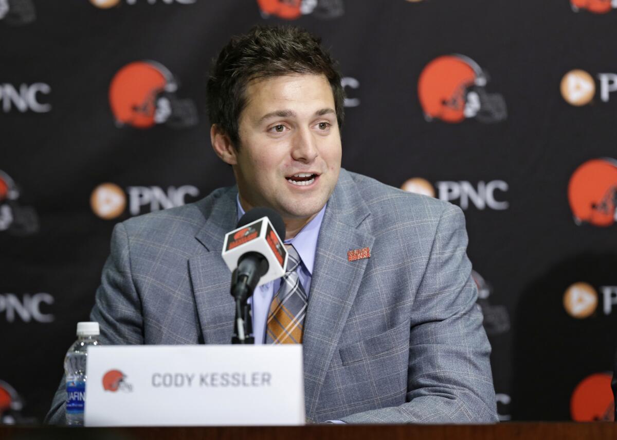 Browns rookie quarterback Cody Kessler answers questions during a news conference at the team's trianing camp facility on Apr. 30.