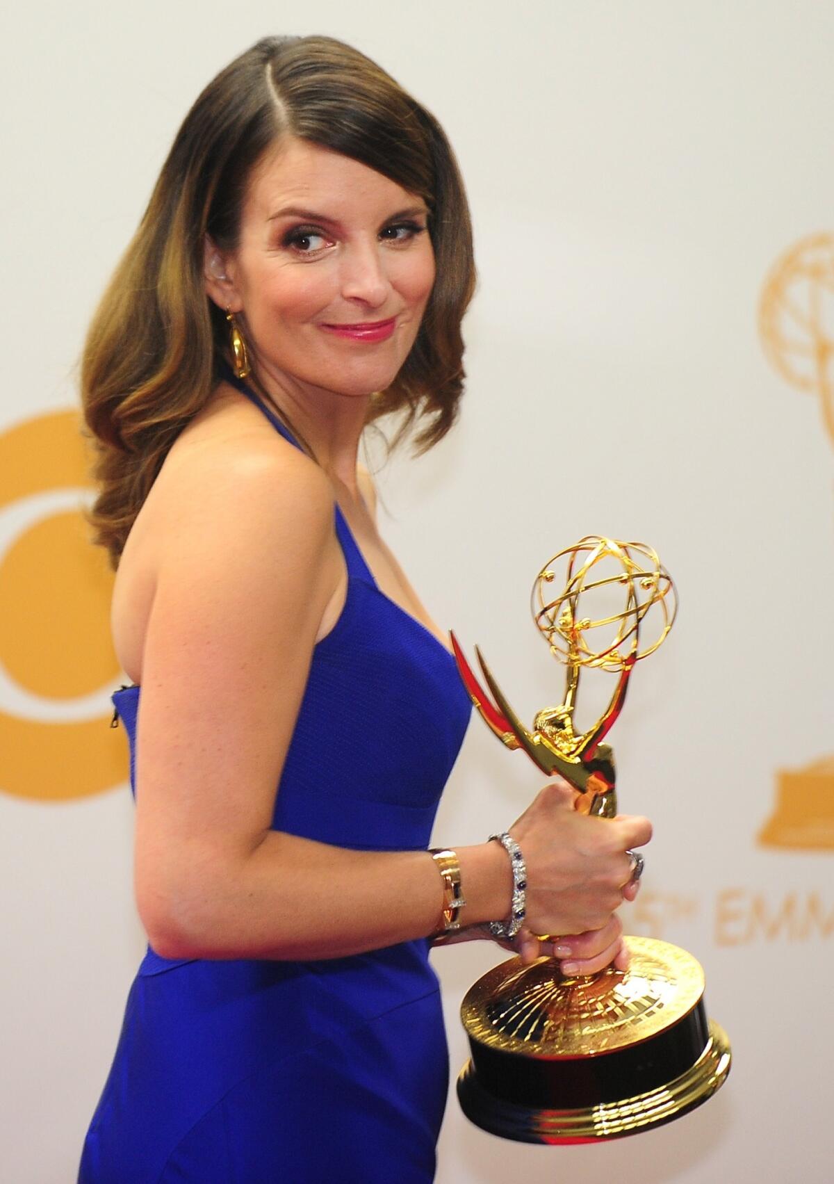 Tina Fey with her Emmy for comedy writing for "30 Rock."