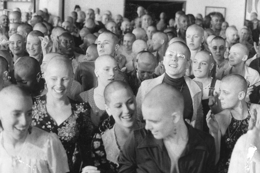 Synanon women shave their head as part of a liberation, February 27, 1975 Photo ran 2/28/1975, p. 1