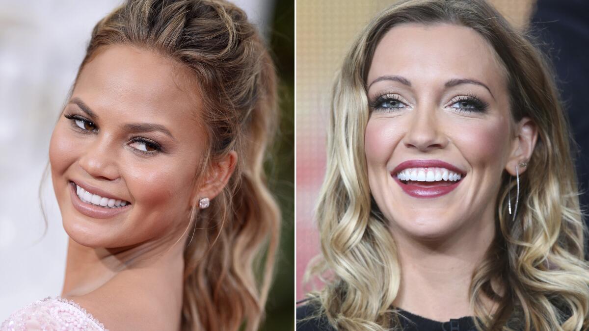 Sports Illustrated model Chrissy Teigen, left, and "Arrow" actress Katie Cassidy got into it on Twitter after Cassidy's comment about ESPN's Erin Andrews at the Seahawks-Packers game didn't sit well with Teigen.
