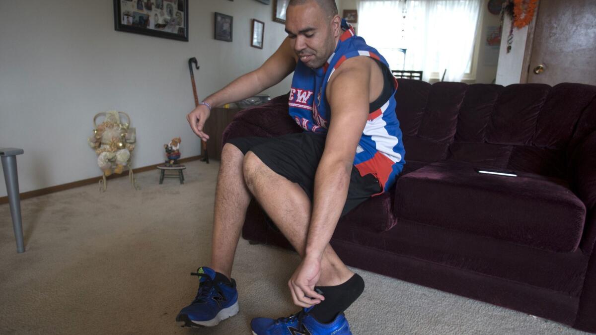 Lamont Thomas gets ready for a run. He has became sort of a folk hero in Shoreline, Wash.
