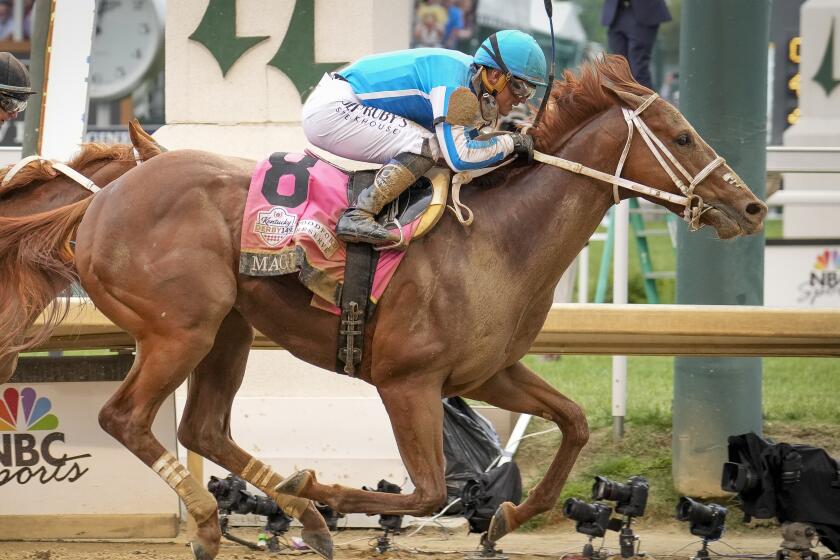 Mage, with Javier Castellano up, (8) wins the 149th running of the Kentucky Derby at Churchill Downs.