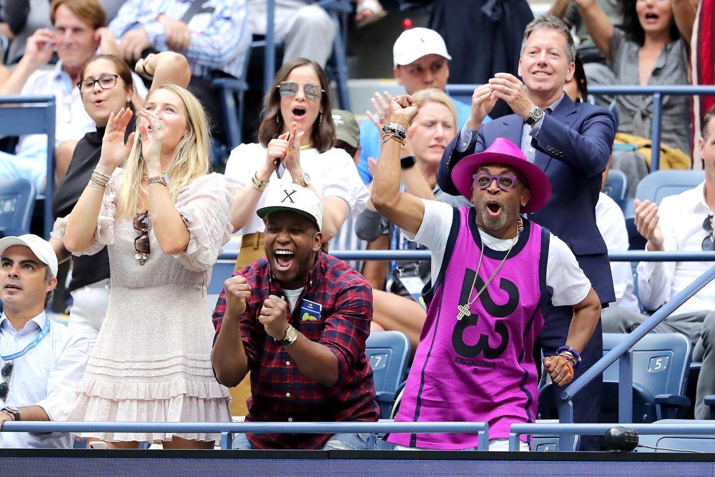 Spike Lee, director and producer, celebrates a point during the Women's Singles final match between Serena Williams of the United States and Bianca Andreescu of Canada on day thirteen of the 2019 U.S. Open at the USTA Billie Jean King National Tennis Center on Sept. 7, 2019, in Queens.