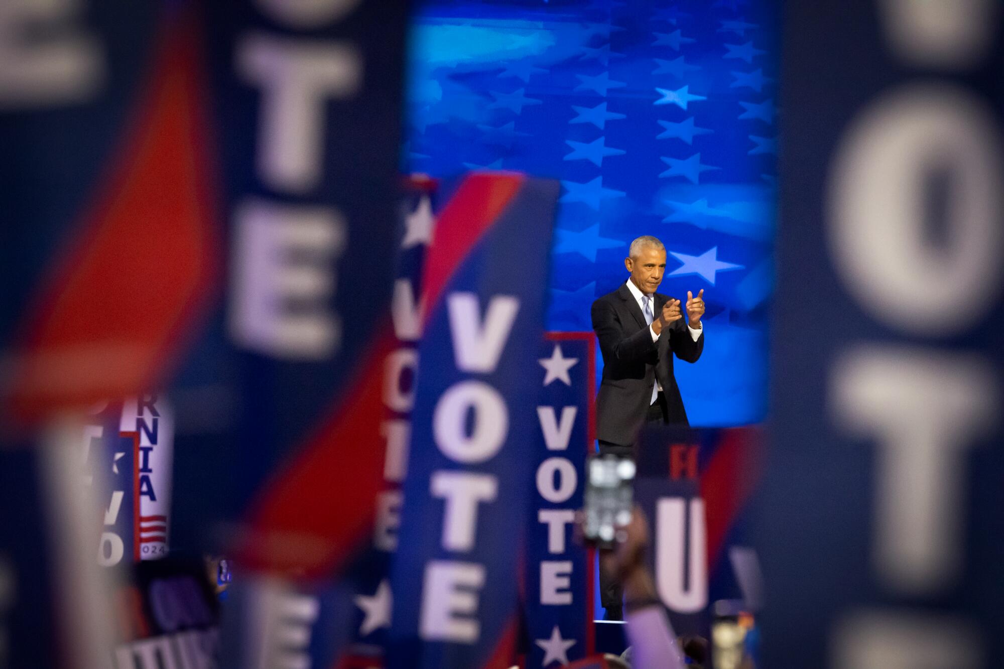 Former president Barack Obama spoke to the crowd at the DNC on Tuesday.