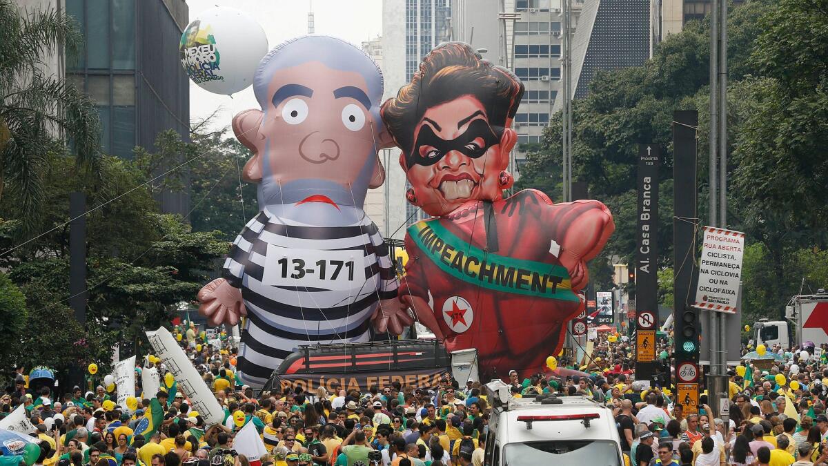 A large inflatable doll of former President Luiz Inacio Lula da Silva prompted many knock-offs, including a giant balloon of his successor, Dilma Rousseff.