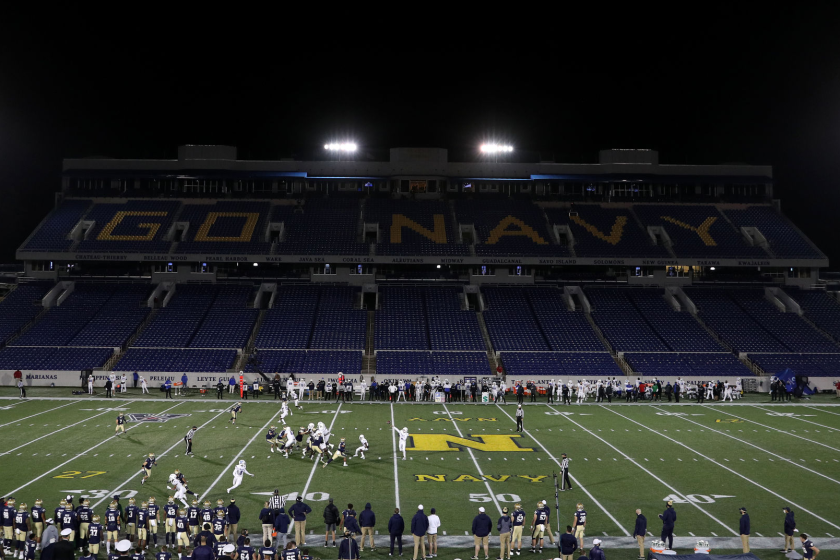 ANNAPOLIS, MARYLAND - NOVEMBER 28: Seating is empty as the Memphis Tigers play against the Navy.