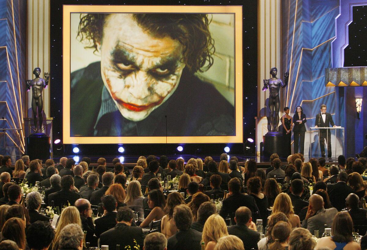 Gary Oldman accepts Heath Ledger's award for a male actor in a supporting role in "The Dark Knight" at the 15th Annual Screen Actors Guild Award in Los Angeles January 25, 2009. (Robert Gauthier / Los Angeles Times)