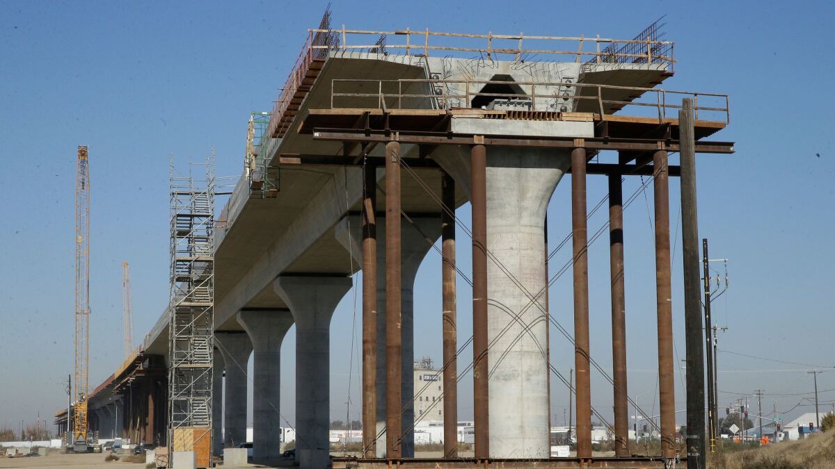 One of the elevated sections of the high-speed rail line under construction in Fresno.