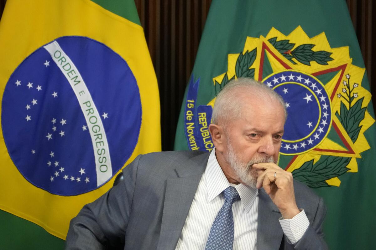 Brazil's President Luiz Inacio Lula da Silva attends a ministerial meeting at the presidential palace in Brasilia.