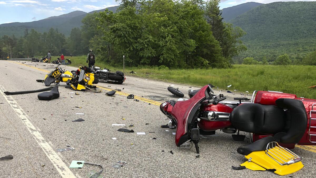 Wreckage at the scene of the crash on a rural, two-lane highway in Randolph, N.H.
