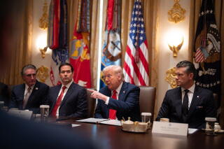 U.S. President Donald Trump talks during a cabinet meeting