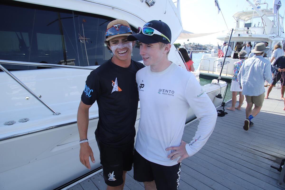 Balboa Yacht Club's Jeffrey Petersen, left, and Jordan Stevenson from the Royal New Zealand Yacht Squadron.