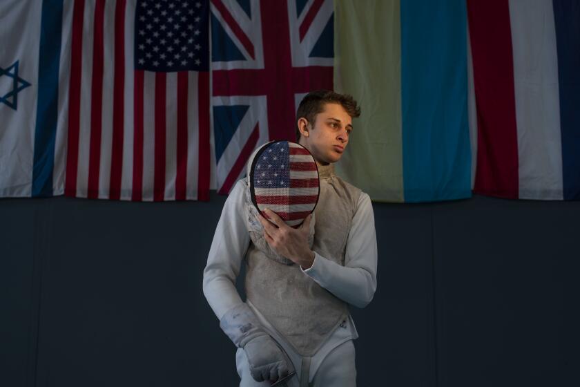 LOS ANGELES, CA - MARCH 6, 2020: Nick Itkin, 20, is a rising star in the sport of foil fencing on March 6, 2020 in Los Angeles, California. He will be competing in the Grand Prix Tournament in Anaheim next week to secure spot on the U.S. Olympic team.(Gina Ferazzi/Los AngelesTimes)