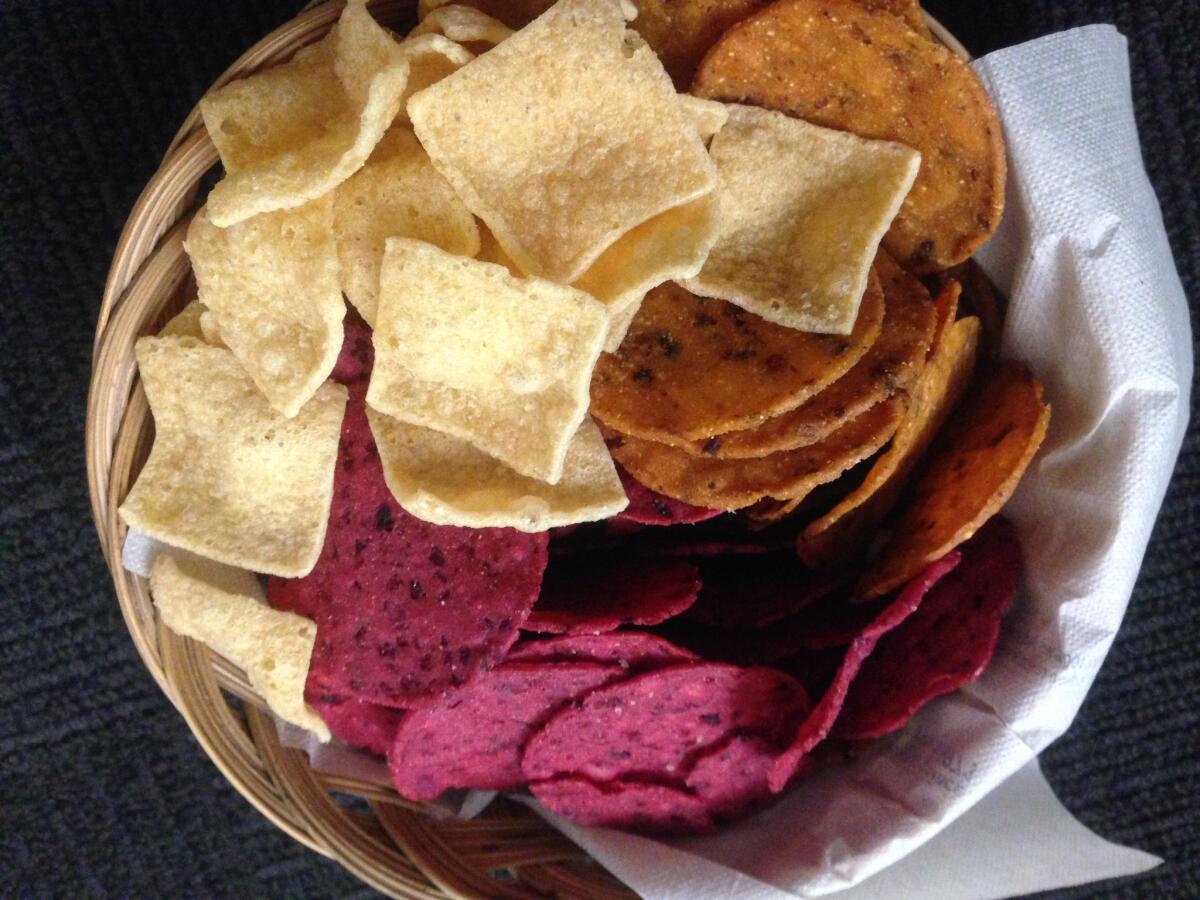 Lentil, chipotle and beet-flavored chips.