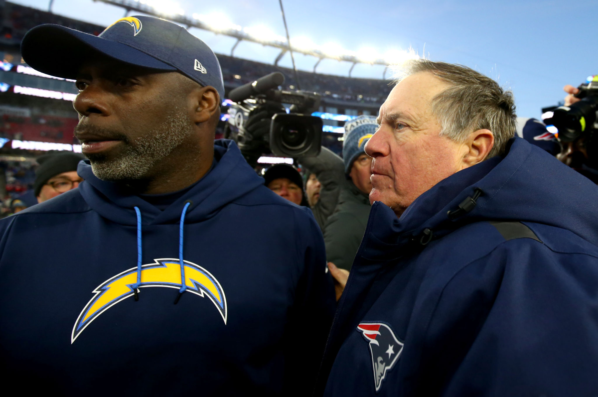 Chargers coach Anthony Lynn and New England Patriots coach Bill Belichick