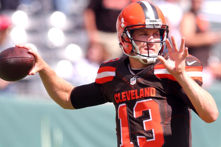 Cleveland Browns quarterback Josh McCown warms up before a game against the New York Jets on Sunday.