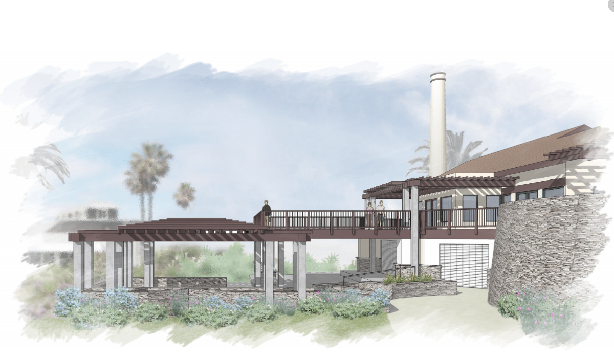 A rendering of the new balcony from the south side.