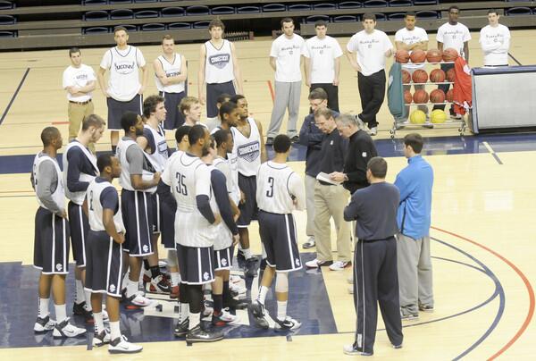The UConn Huskies practiced today at Gampel Pavillion in Storrs, Conn. during their few days at home for a brief respite before traveling to the Final Four in Houston, Texas.