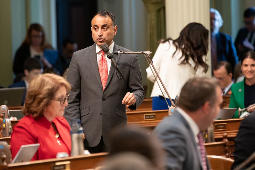 SACRAMENTO CA SEPTEMBER 9, 2019 -- Assemblyman Ash Kalra (D-San Jose) discusses legislation during floor debate at the state Capitol on Aug. 29, 2019. (Robert Gourley / Los Angeles Times)