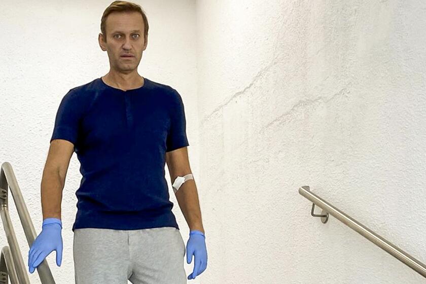 An image taken from Instagram video shows Alexei Navalny at a Berlin hospital on Sept. 19.