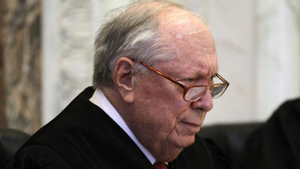 Circuit Judge Stephen Reinhardt, seen at a 2010 hearing in the U.S. 9th Circuit Court of Appeals in San Francisco, died March 29, 2018.