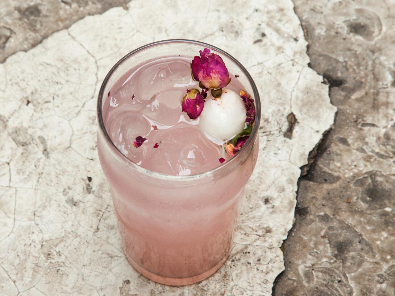 Homemade lichee and roses soda at Kiin.