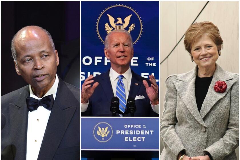 Wayne Brown, President-elect Joe Biden and Deborah Borda 